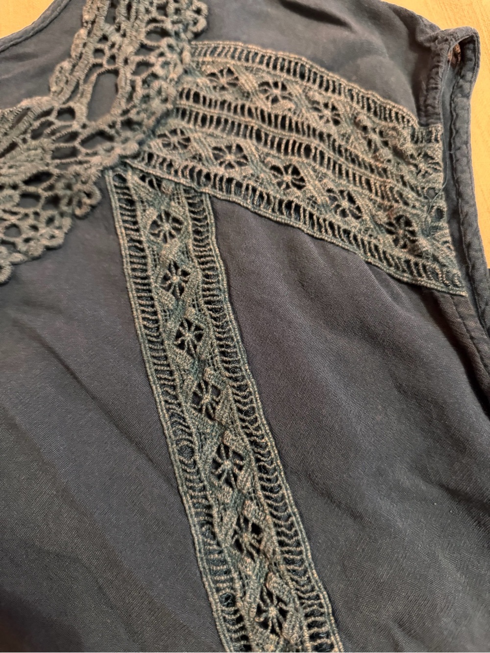 Impressions Teal Crochet-Trim Cap Sleeve Shirt - Picture 3 of 4